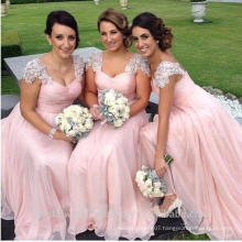 2017 Sweetheart Sleeveless Backless Chiffon with Lace Sweep Train Sexy Long Pink Bridesmaid Dresses MB850